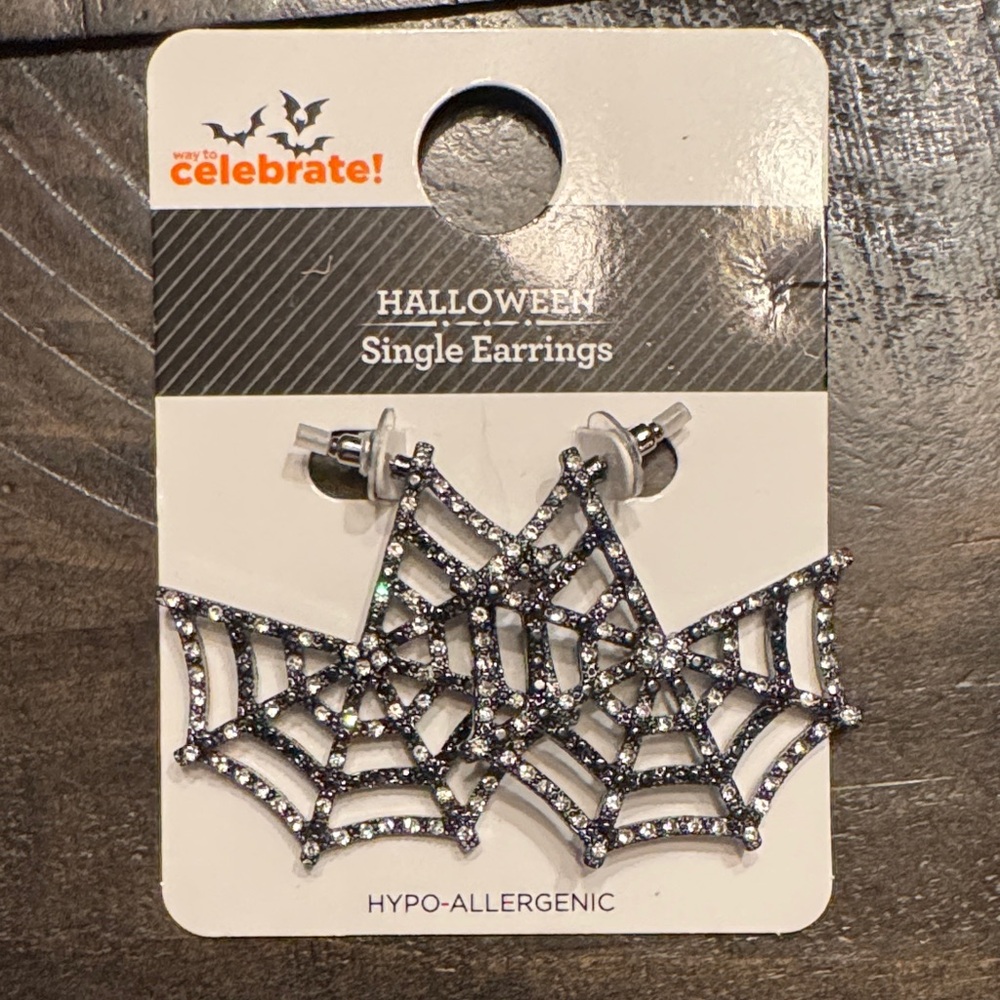 Spider Web Earrings with Rhinestones